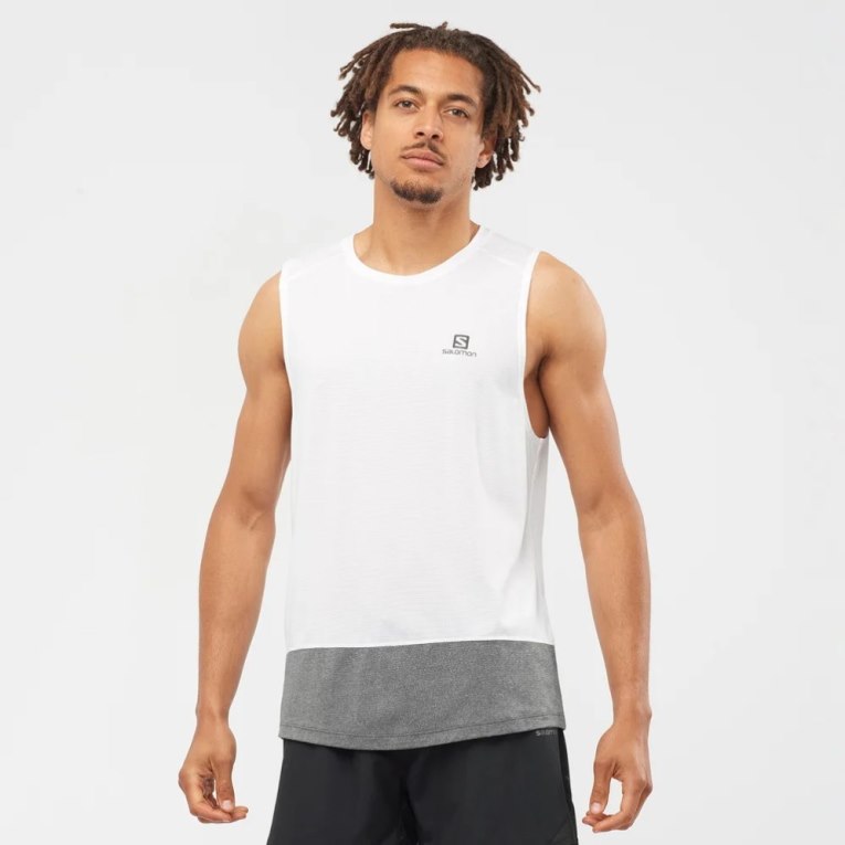 Camisetas Regata Salomon Cross Run Masculino Branco Cinzentas | PT T08569